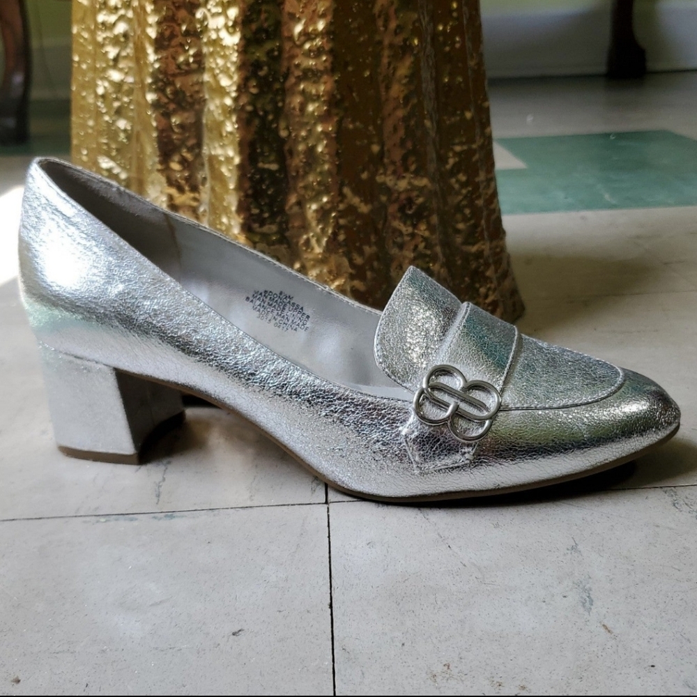 Metallic Silver Block Heels